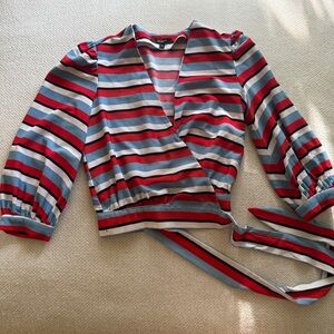 Studio F Red & Blue Striped Wrap Top